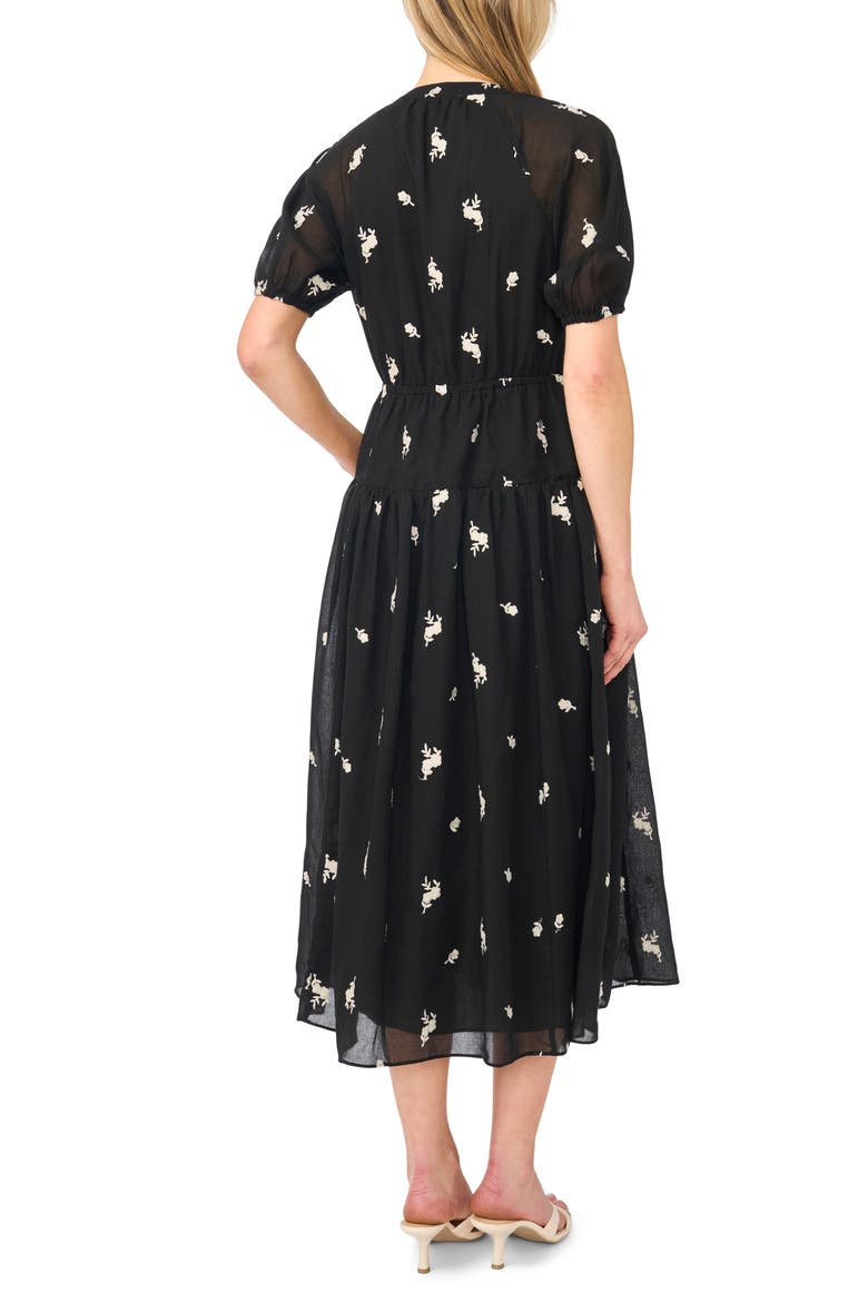 Puff Sleeve Tie Waist Midi Dress, Alternate, color, RICH BLACK