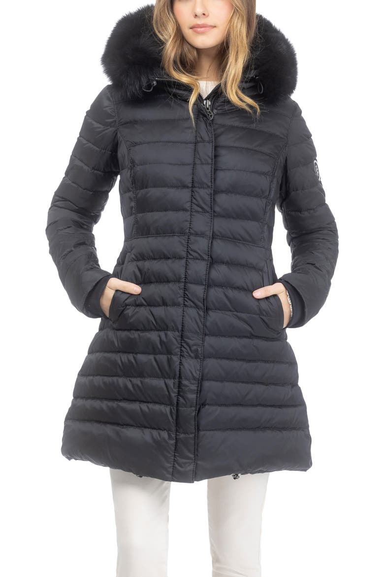 Apres-Ski Horizontal Parka with Detachable Toscana Lamb Hood Trim, Main, color, Black/Black