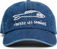 Clare V. Liberez les Sardines Embroidered Denim Baseball Cap