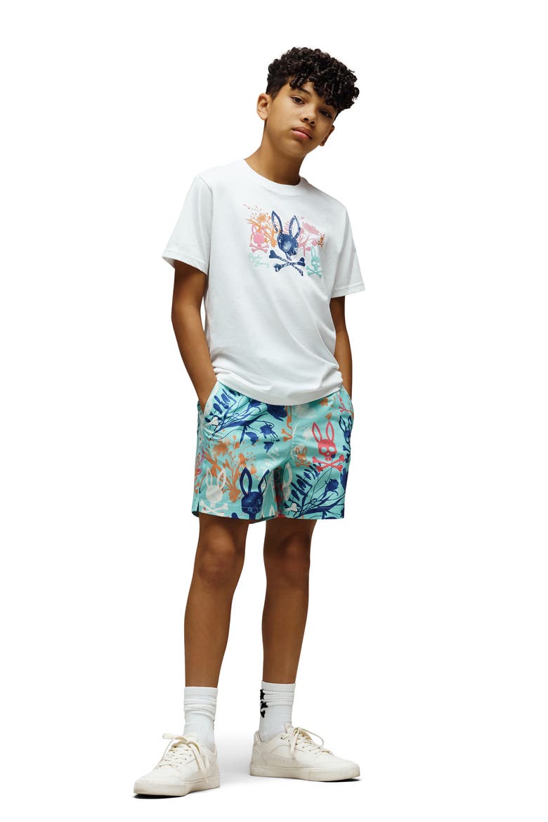 Kids' Santino Print Swim Trunks, Alternate, color, AQUA HAZE