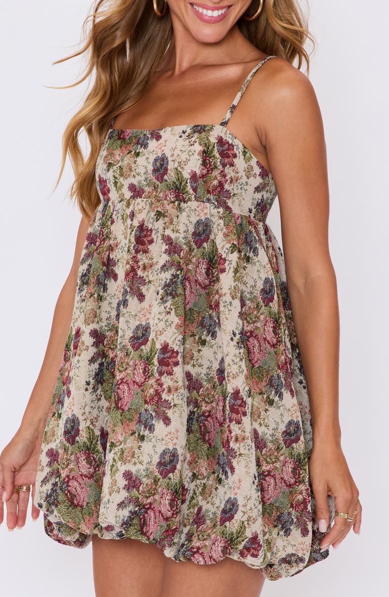 VICI Collection Hallie Floral Brocade Bubble Hem Minidress, Alternate, color, Taupe Mutli