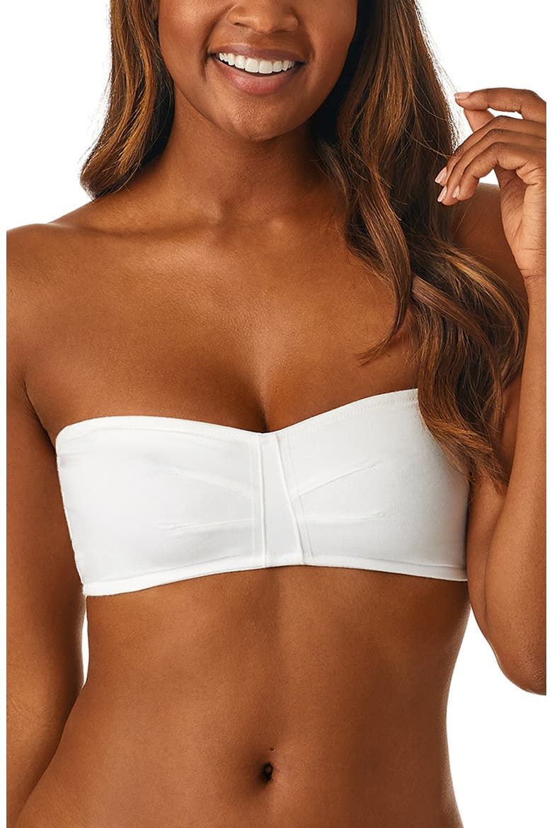 Cabana Strapless Cotton Blend Bandeau, Main, color, WHITE