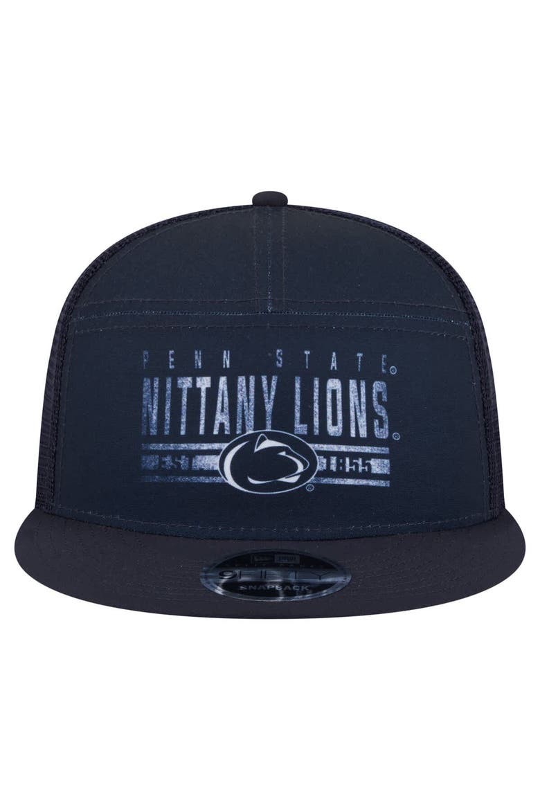 Men's New Era Navy Penn State Nittany Lions Split Panel 9FIFTY Snapback Trucker Hat, Alternate, color, Navy