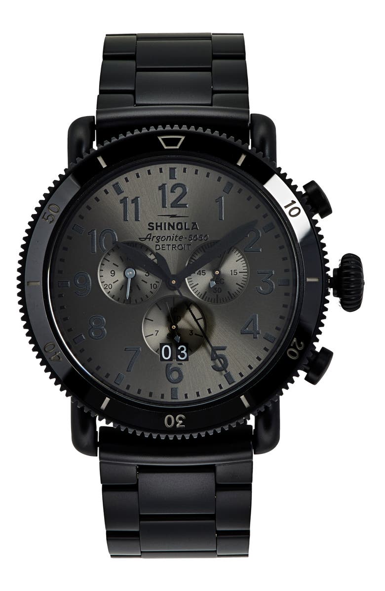 Shinola Runwell Sport Chronograph Bracelet Watch, 48mm, Main, color, Gunmetal