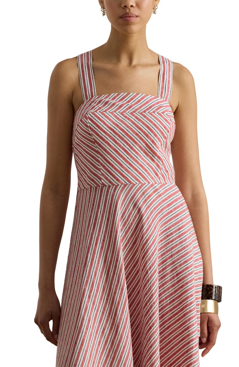Lauren Ralph Lauren Striped Linen Sleeveless Dress, Alternate, color, Red/ Cream/ Navy