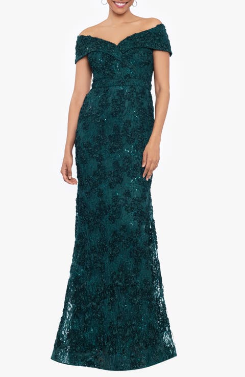 Off the Shoulder Embroidered Gown