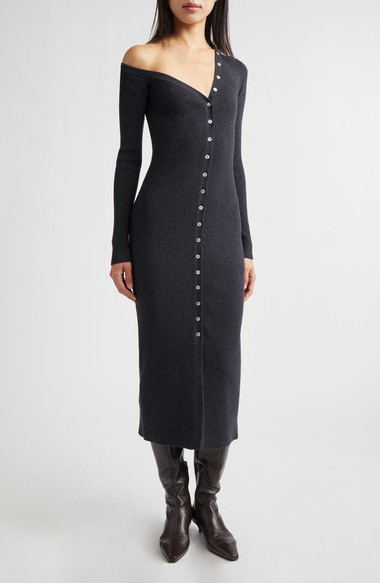STAUD Craftsman Rib One-Shoulder Sweater Dress, Main, color, Nocturne