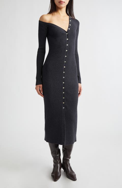 Craftsman Rib One-Shoulder Sweater Dress