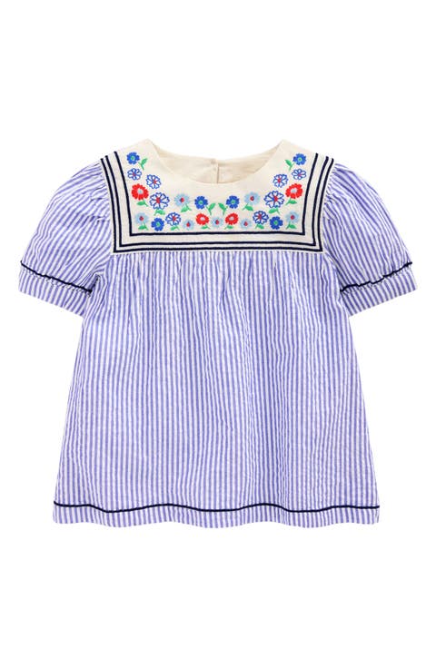 Kids' Stripe Floral Embroidered Cotton Sailor Top (Toddler, Little Kid & Big Kid)