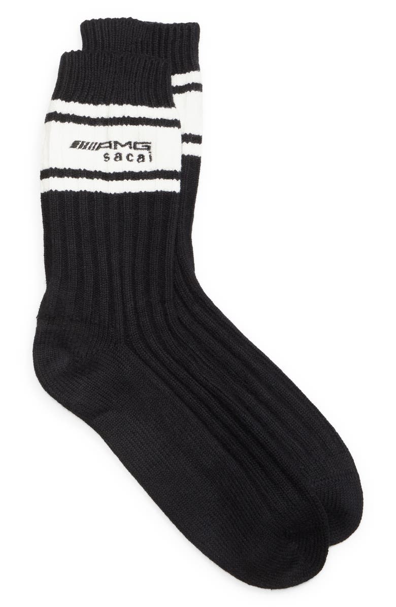 Sacai AMG Logo Stripe Rib Crew Socks, Main, color,