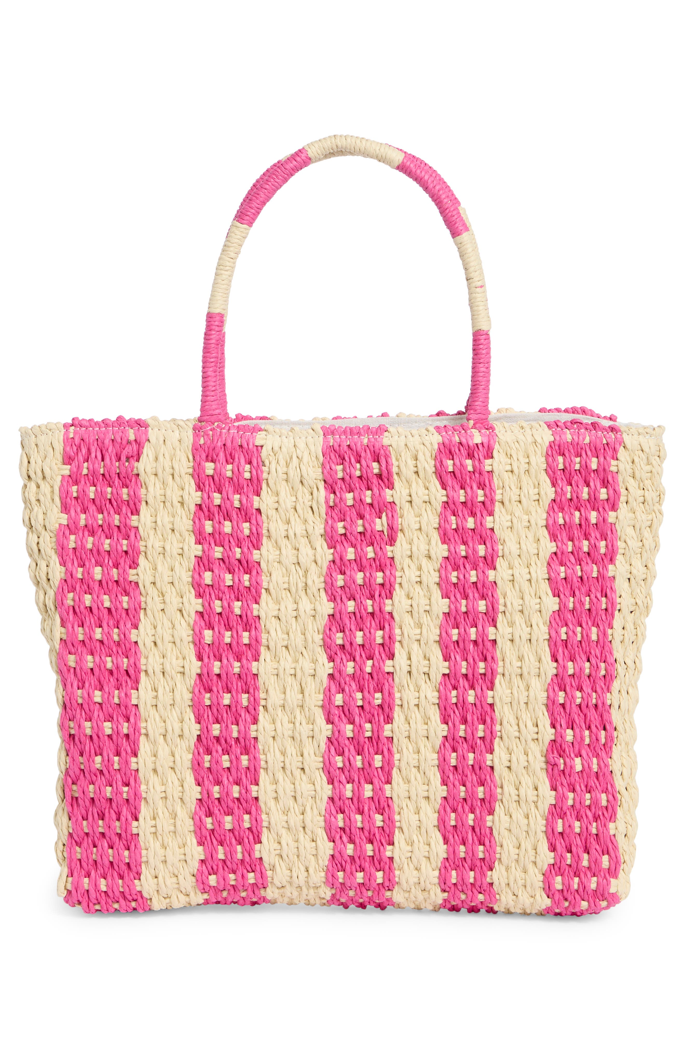 ALESSIA BIANCHI North/South Straw Tote, Alternate, color, Natural/ Pink