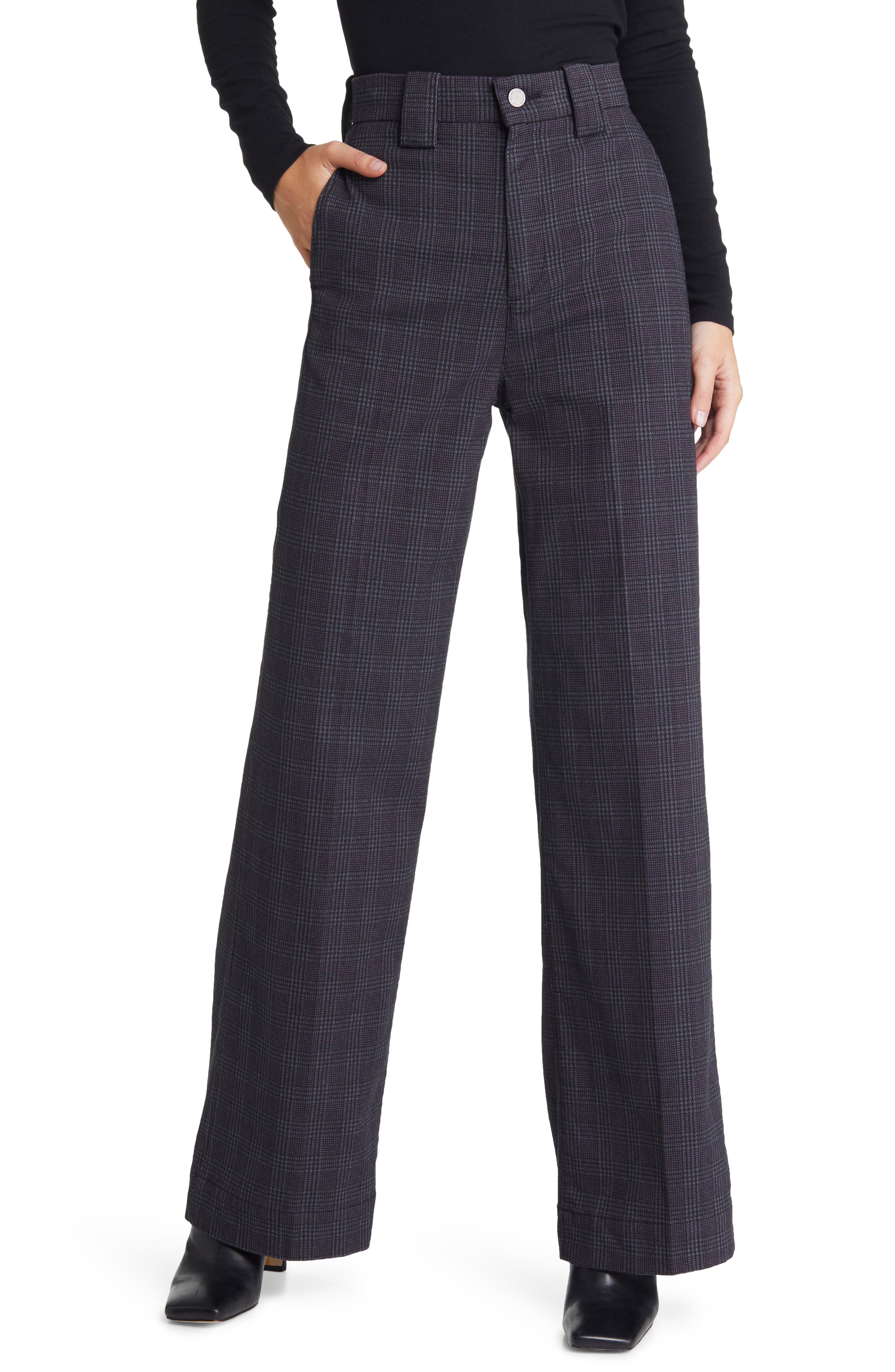 AG Deven Plaid High Waist Wide Leg Pants