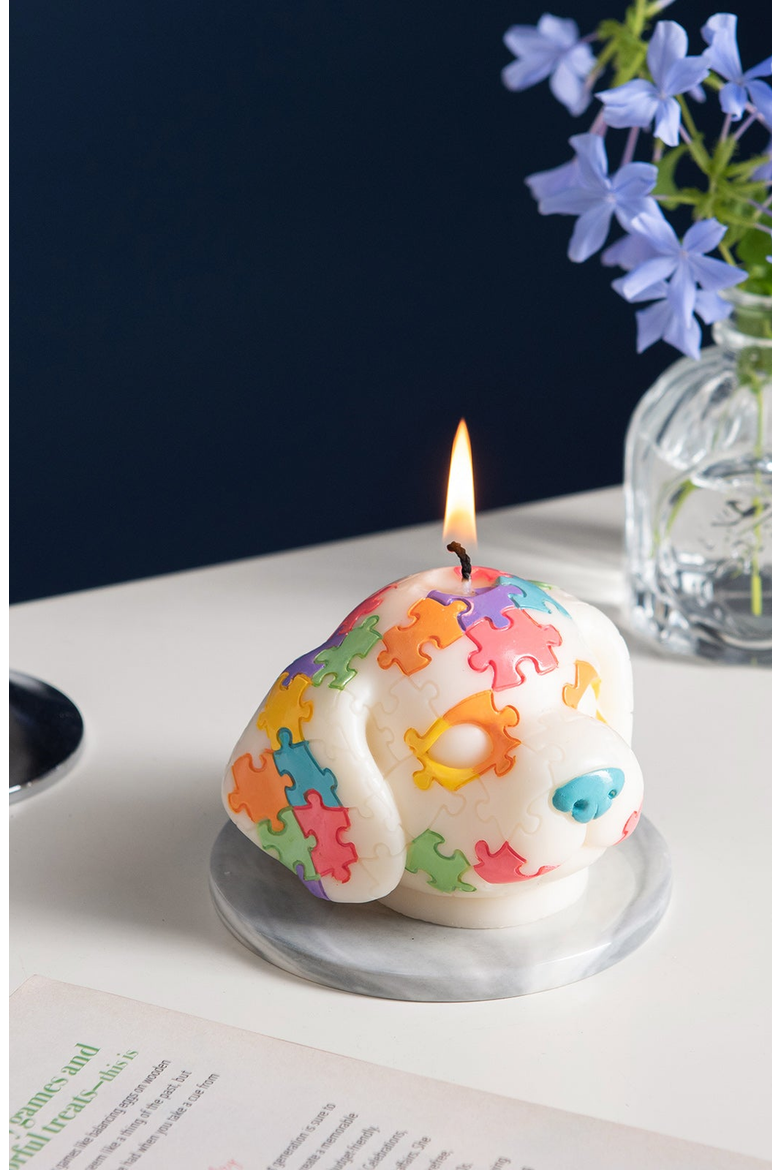 Puppy Puzzle Candle, Alternate, color, White / Multi-Color