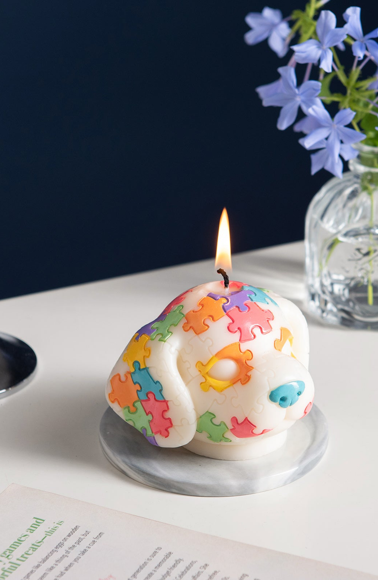 Southlake gifts Puppy Puzzle Candle, Alternate, color, White / Multi-Color
