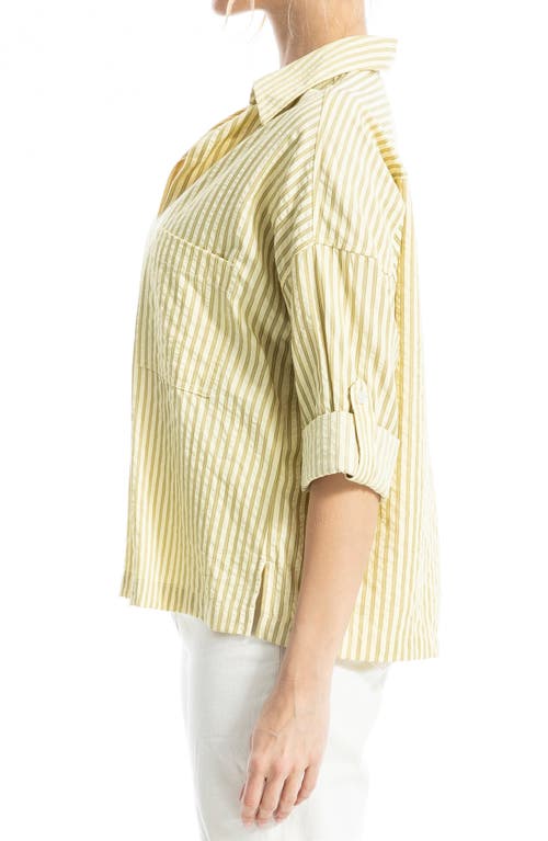 Max Studio Roll Tab Utility Shirt In Yellow Stripe