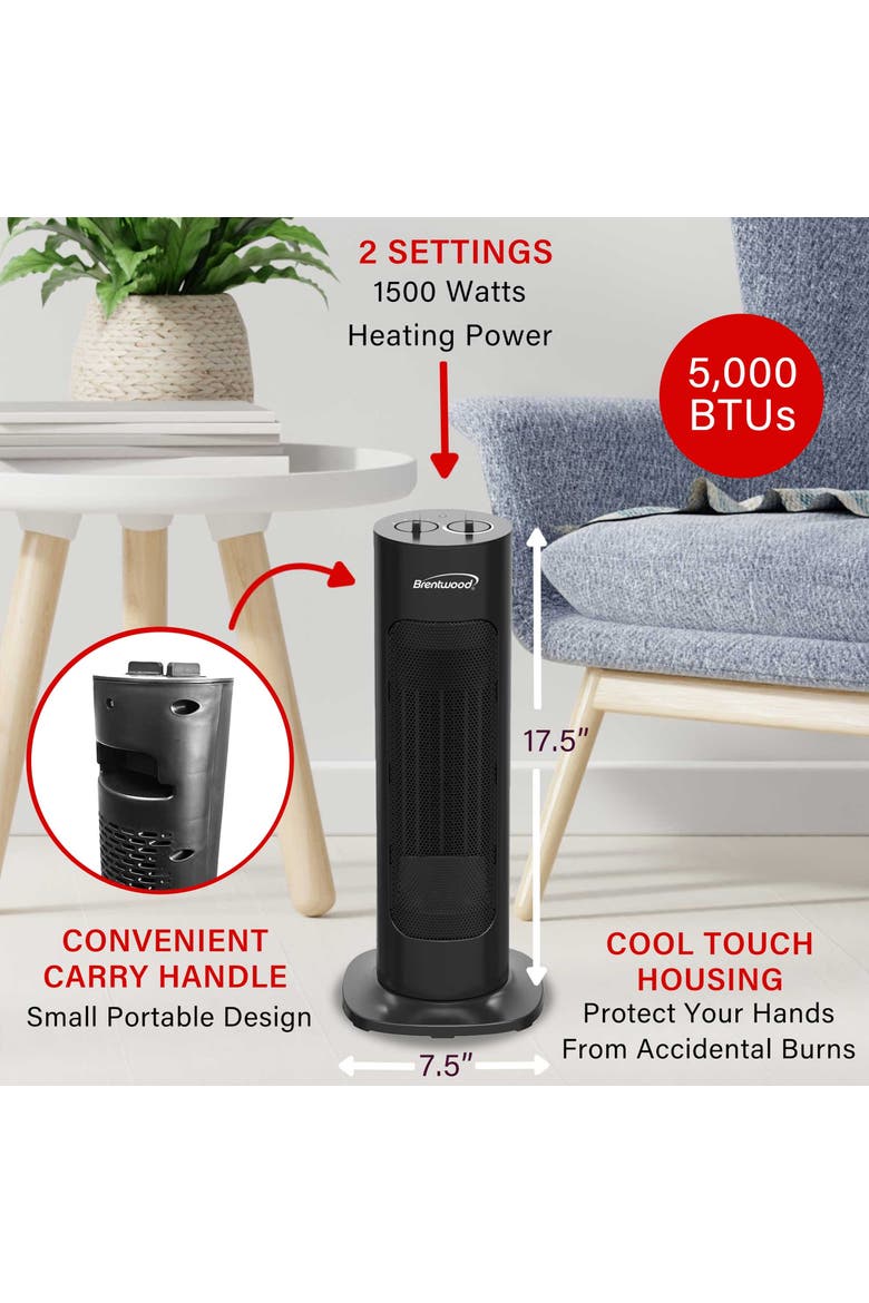 1500 W Portable Oscillating Ceramic Tower Space Heater, Alternate, color, Black