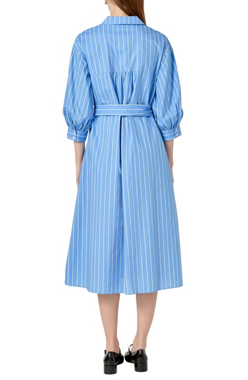 ENGLISH FACTORY ENGLISH FACTORY STRIPE BLOUSON SLEEVE COTTON MIDI SHIRTDRESS
