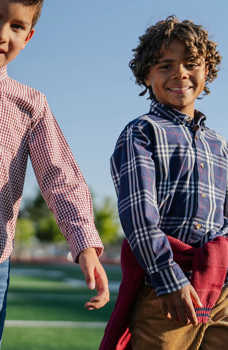 Hope & Henry Kids' Organic Stretch Poplin Long Sleeve Button Down Shirt, Alternate, color, First Day Plaid