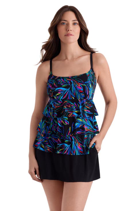 Faux Ruffle Skirtini Long Torso Swimsuit