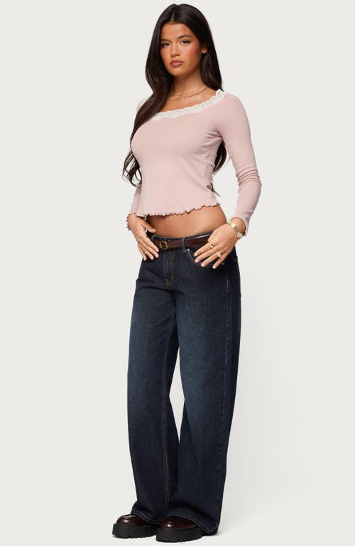 Edikted Emmery Lacey Boat Neck Crop Top In Pink