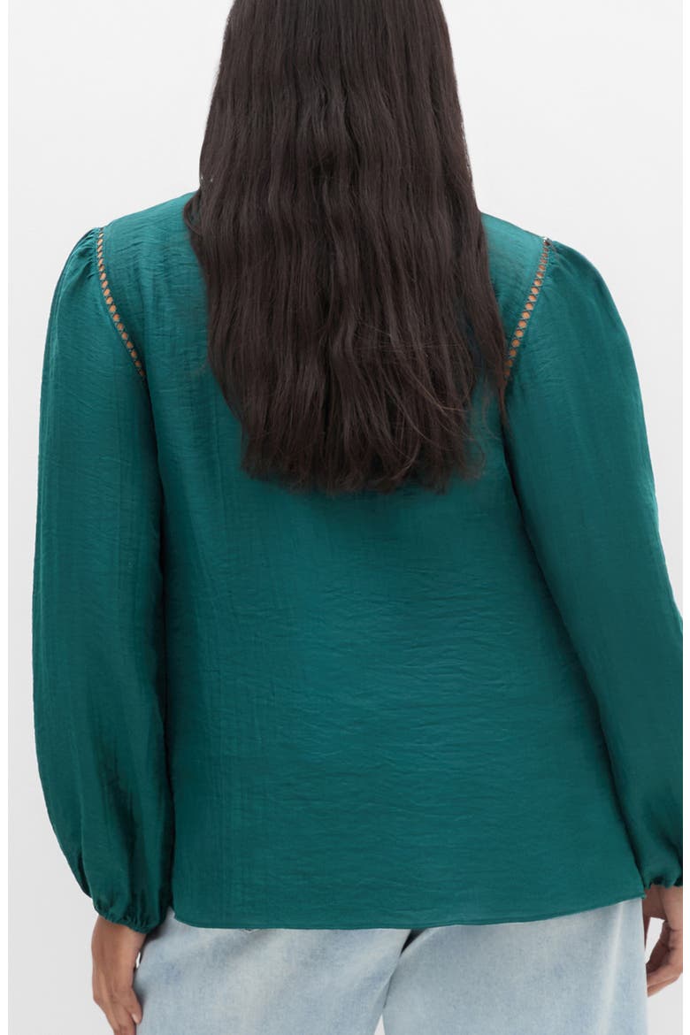 Lorelai Open Stitch Satin Top, Alternate, color, EMERALD