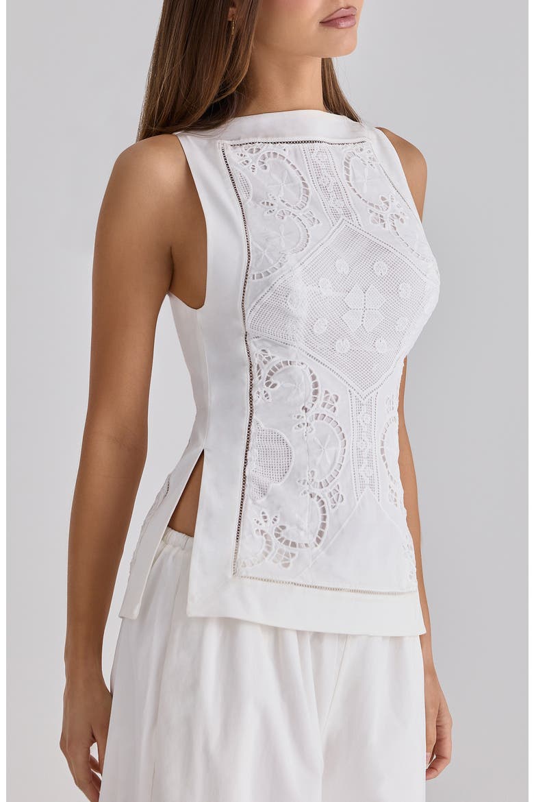 Valencia Broderie Anglaise Boat Neck Top, Alternate, color, WHITE