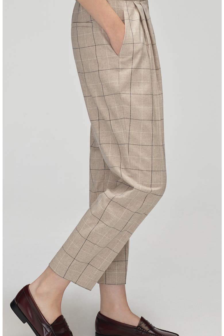 Windowpane Plaid Pleated Pants, Alternate, color, BEIGE PLAID