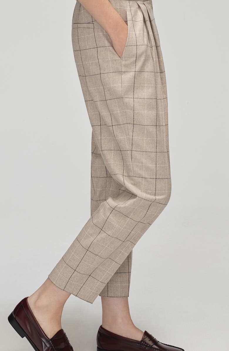 ARGENT Windowpane Plaid Pleated Pants, Alternate, color, Beige Plaid
