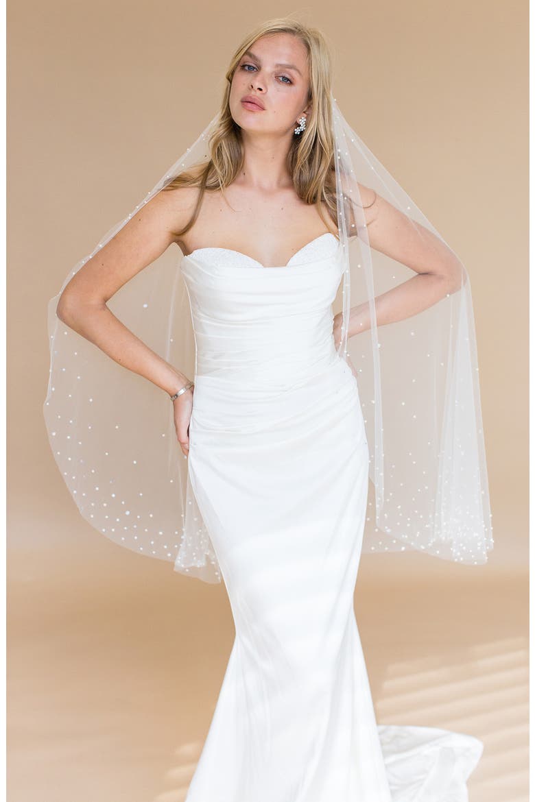 Nebula Imitation Pearl & Crystal Fingertip Veil (Nordstrom Exclusive), Alternate, color, IVORY