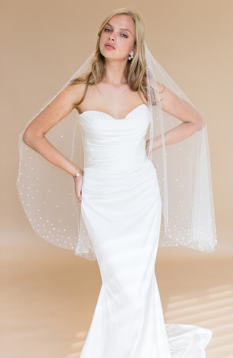 Brides & Hairpins Nebula Imitation Pearl & Crystal Fingertip Veil, Alternate, color, Ivory