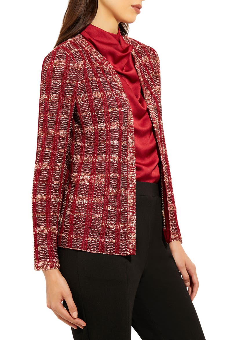 Eyelash Tweed Knit Jacket, Alternate, color, SCARLET RED / MAHOGANY/ MULTI