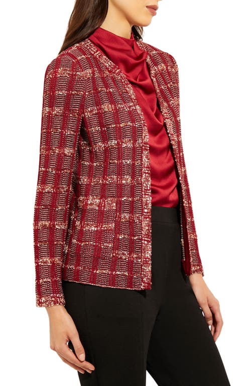 Misook Eyelash Tweed Knit Jacket In Red
