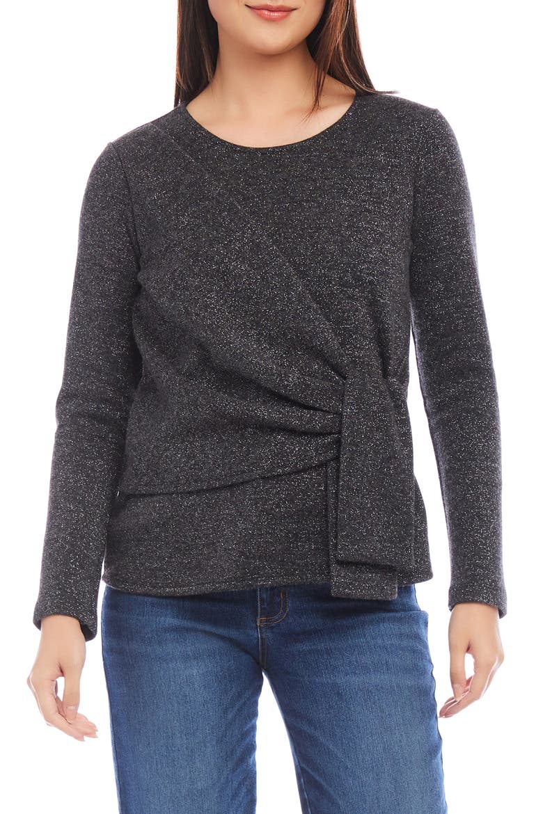 Sparkle Side Drape Long Sleeve Top, Main, color, BKS