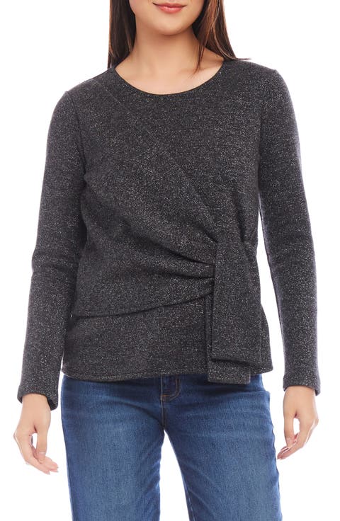 Sparkle Side Drape Long Sleeve Top (Petite)