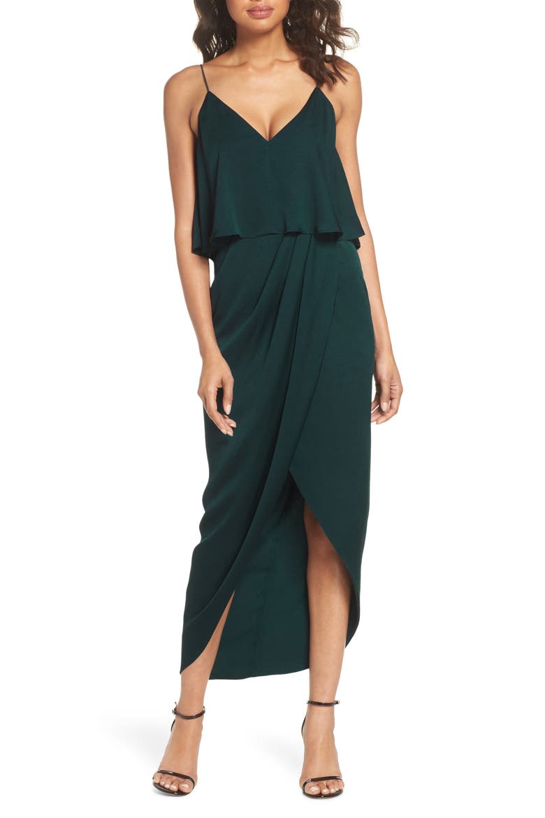 Luxe Frill Tulip Hem Maxi Dress, Main, color, EMERALD