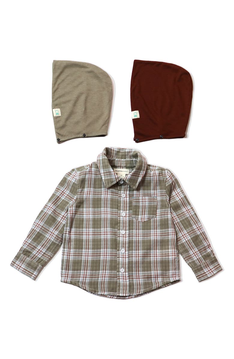 THOUGHTFULLY HOODED Kids' Plaid Button-Up Shirt & Hoods Set, Main, color,