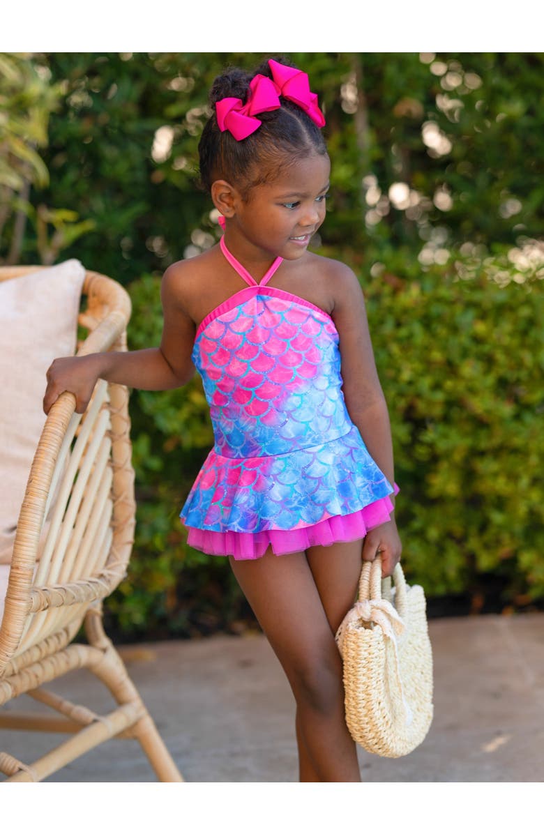 Mia Belle Girls Swim With Mermaids Tulle Two Piece Swimsuit, Alternate, color, Blue