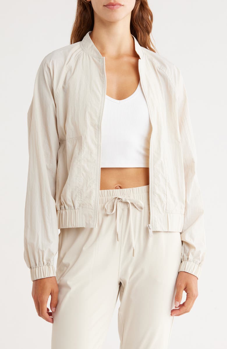 Z by Zella Kinetic Nylon Bomber Jacket, Main, color, Grey Moonbeam