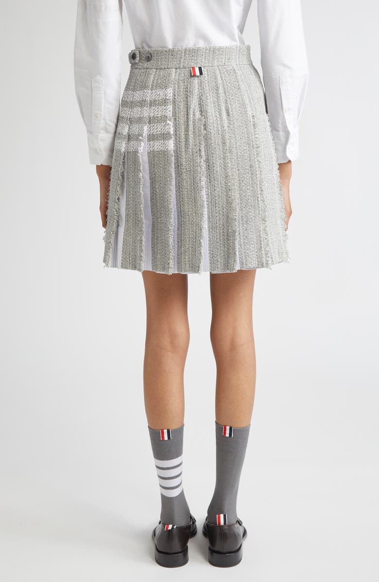 Thom Browne 4-Bar Pleated Tweed Miniskirt, Alternate, color, Medium Grey