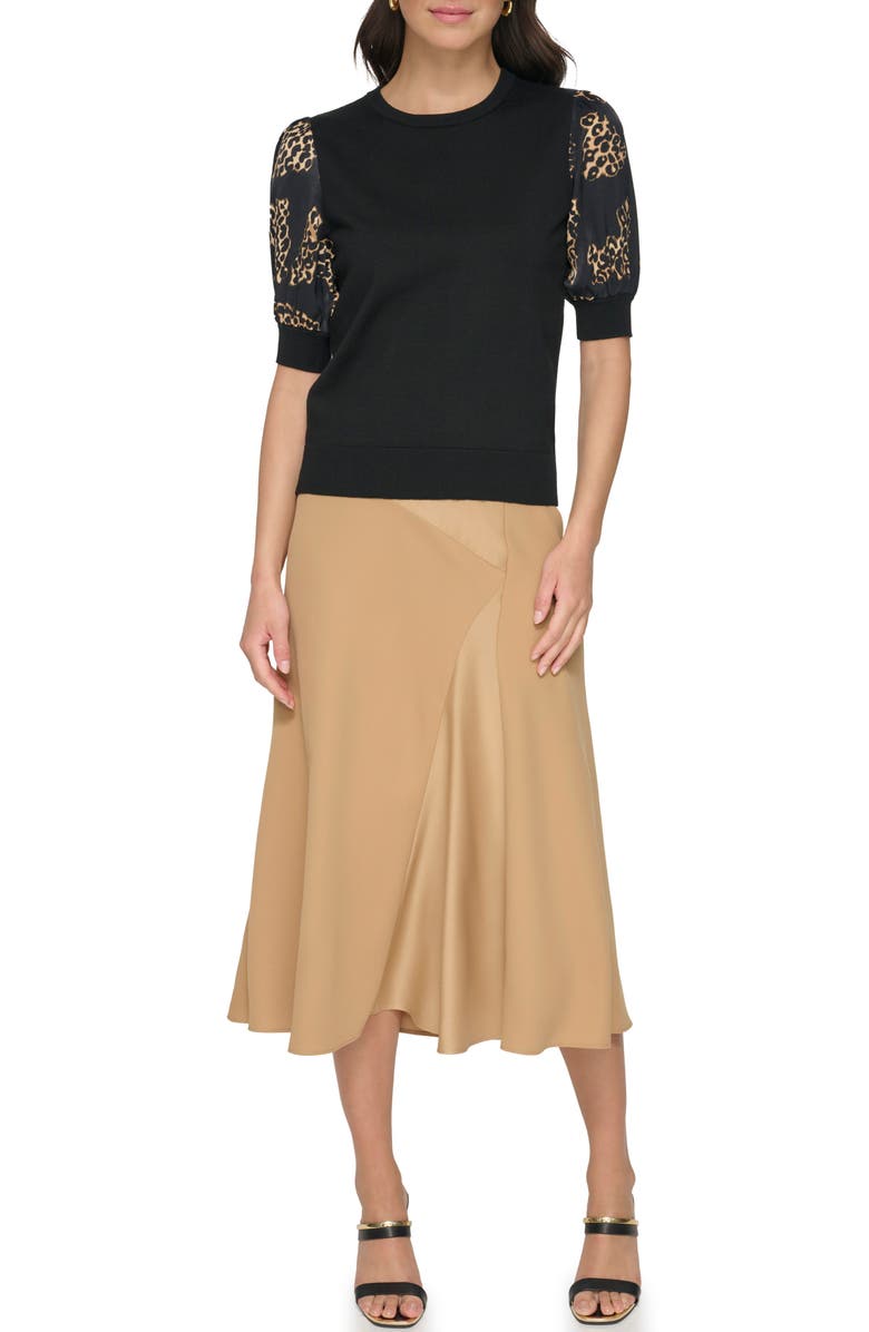 DKNY Mixed Media Puff Sleeve Sweater, Alternate, color,