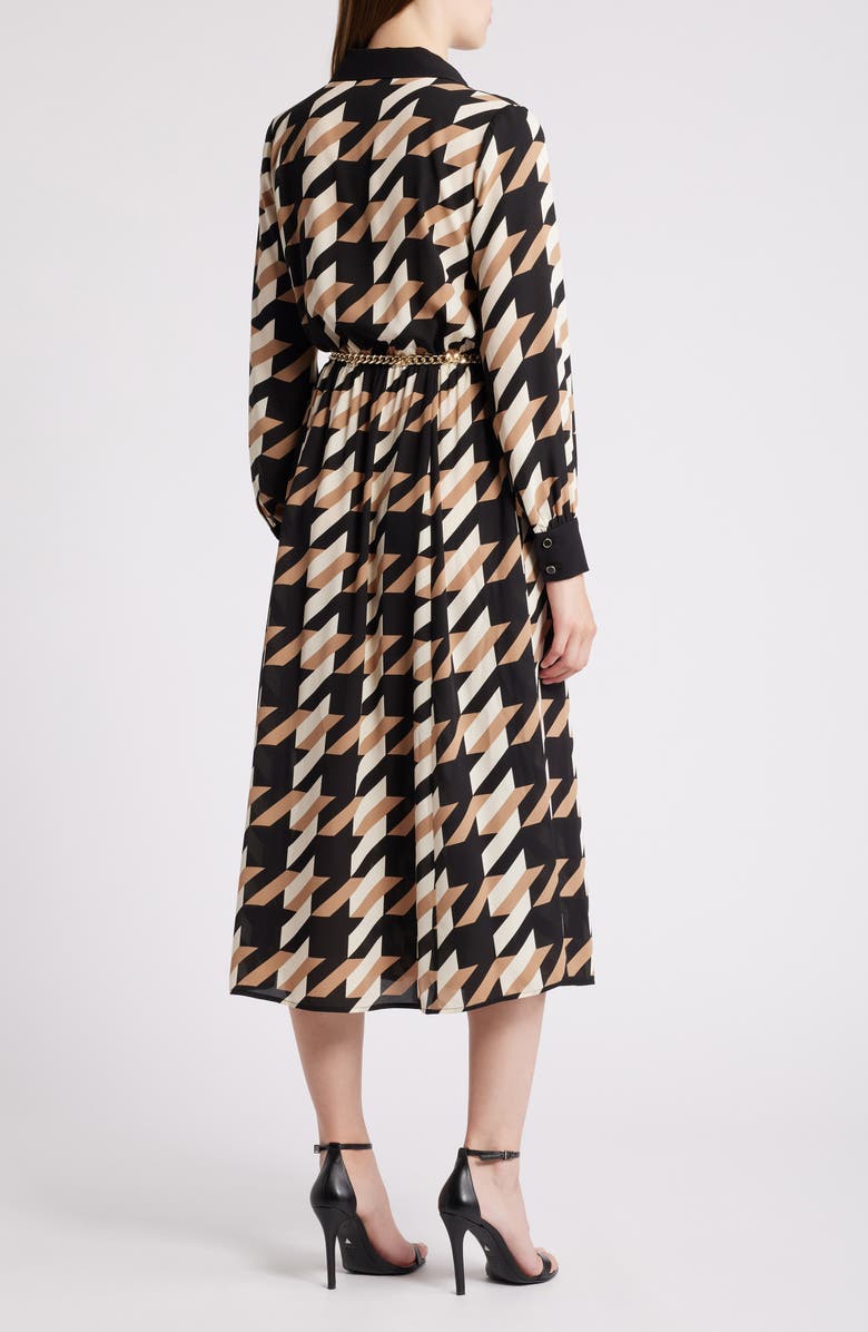 Anne Klein Geo Print Long Sleeve Shirtdress, Alternate, color, 