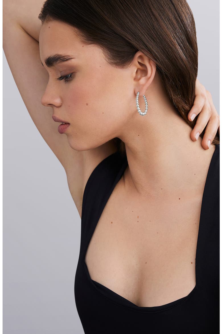 Caviar Bubbly Oval Hoop Earrings, Alternate, color, STERLING SILVER