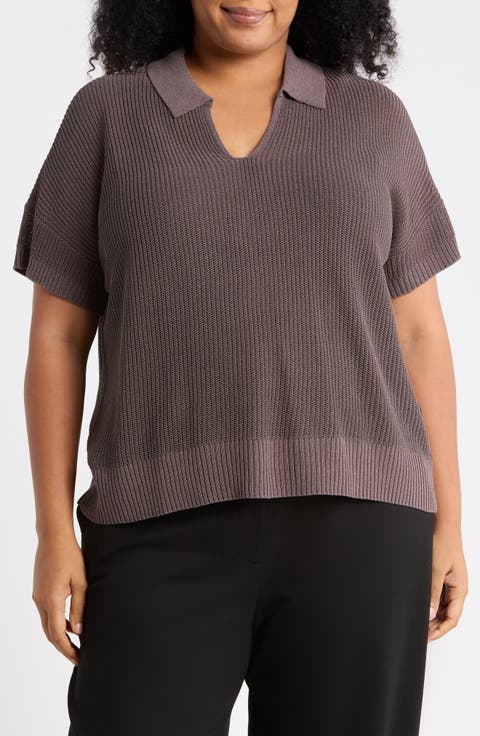 Classic Collar Organic Cotton & Silk Polo Sweater