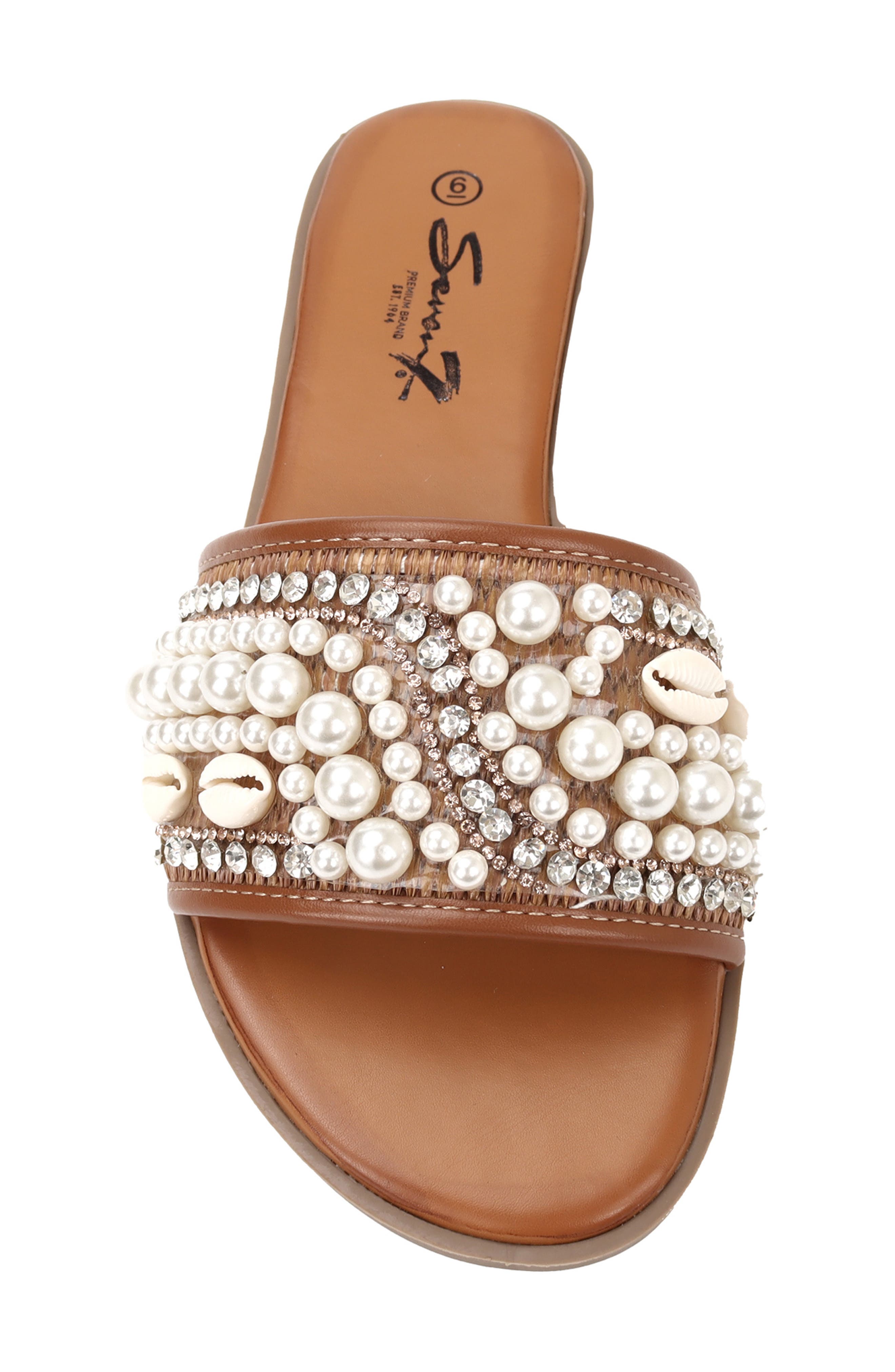 Embellished Slide Sandal, Alternate, color, COGNAC