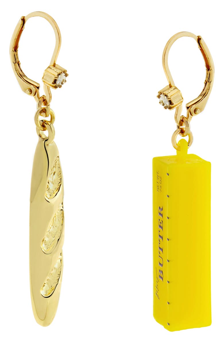 Betsey Johnson Bread 'n Butter Mismatched Leverback Earrings, Alternate, color,