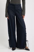 Feners Delirio Lace-Up Wide Leg Pinstripe Pants