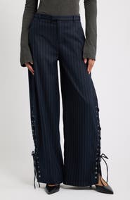 Feners Delirio Lace-Up Wide Leg Pinstripe Pants