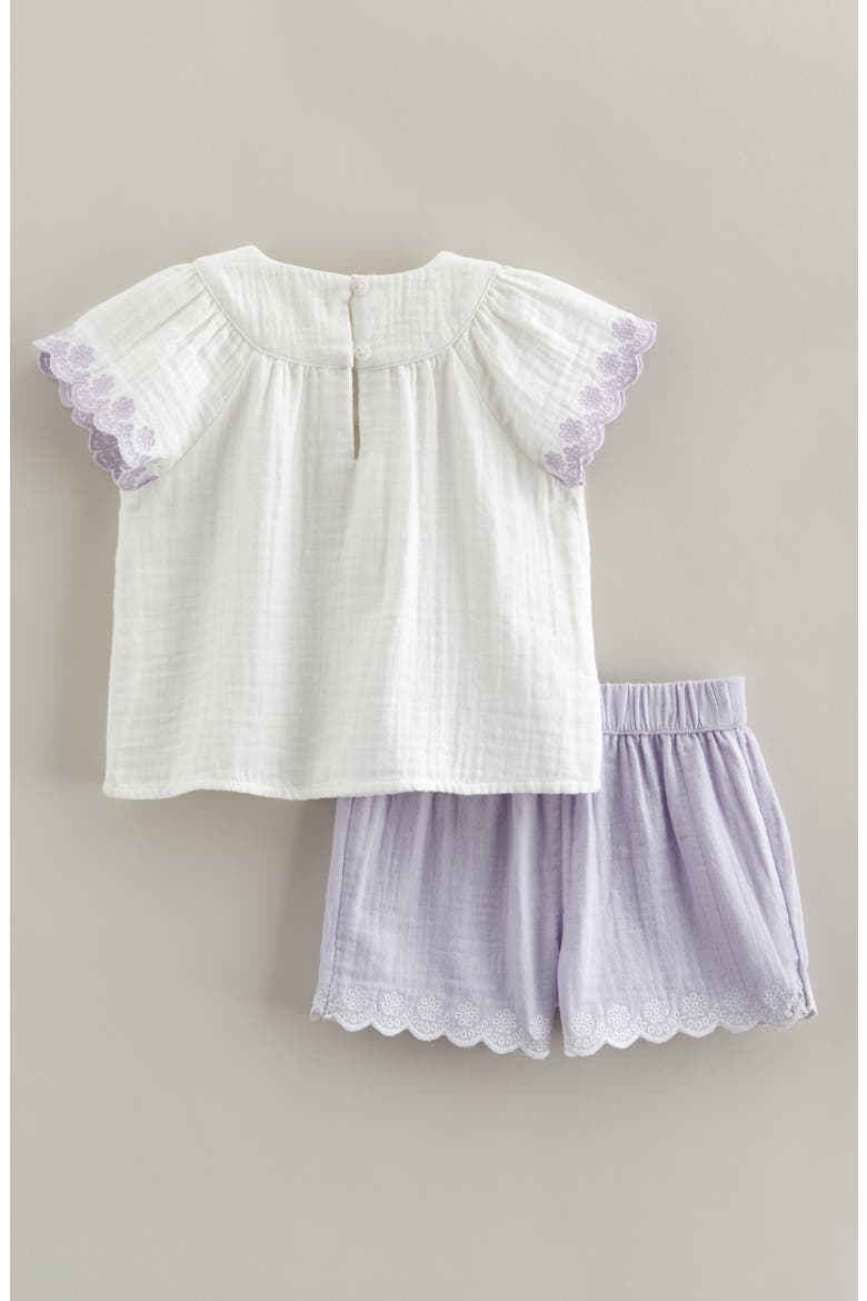 Flutter Sleeve Cotton Gauze Top & Shorts Set, Alternate, color, WHITE- PURPLE
