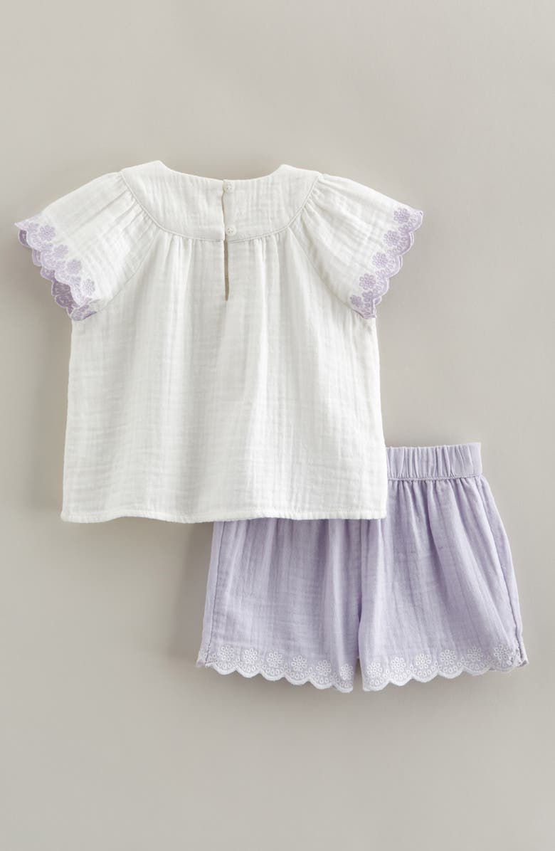 Nordstrom Flutter Sleeve Cotton Gauze Top & Shorts Set, Alternate, color, White- Purple