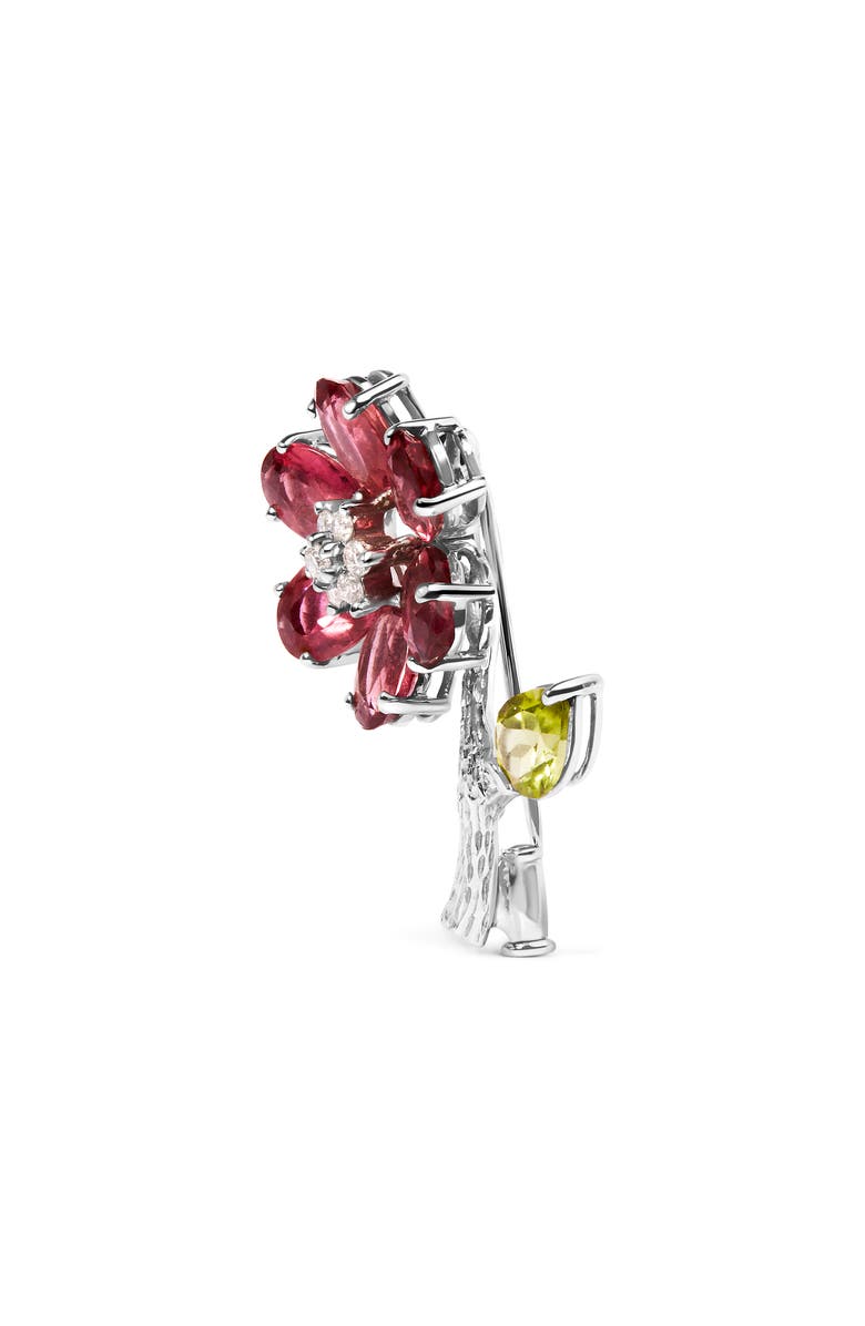 Haus of Brilliance 18K White Gold 1/3 Ct Diamond Tourmaline & Peridot Flower & Leaf Tulip Brooch Pin, Alternate, color, White